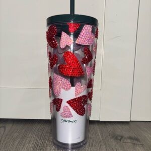 Handmade Bedazzled Starbucks Red & Pink Heart